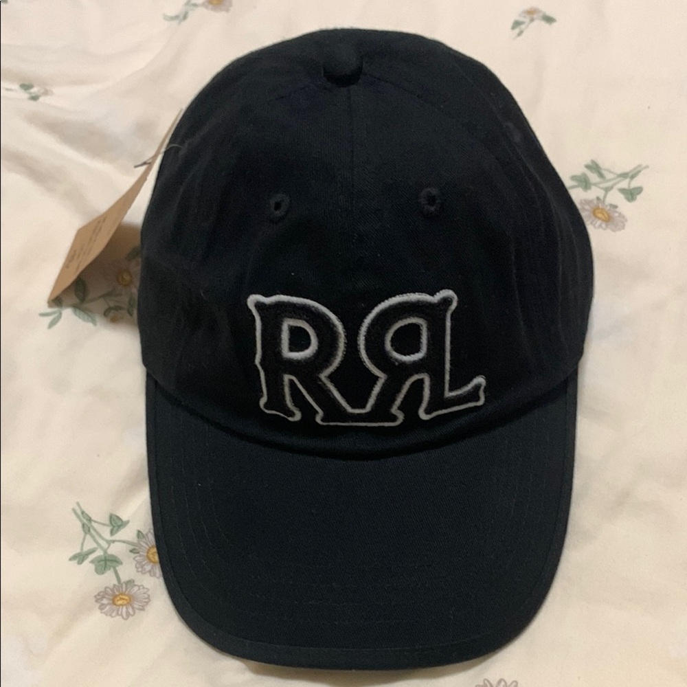 Ralph Lauren Double RL Black and White Baseball Hat with Embroidered Logo